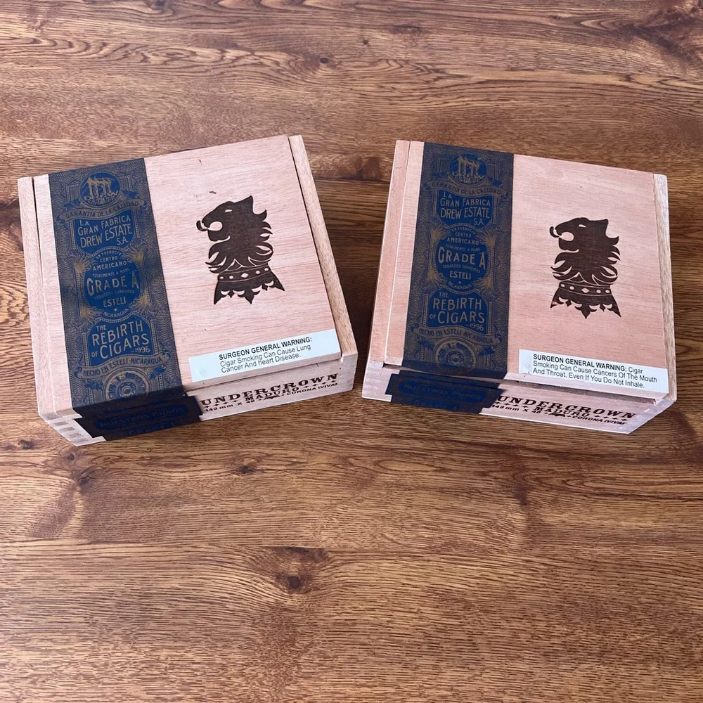 Lot of 2 EMPTY Wood Undercrown Maduro Cigar Boxes for Crafting Storage, etc